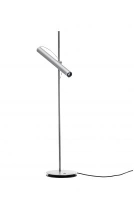 Silberne LINIjA T Tischleuchte von Baltensweiler, minimalistisches Design, moderne Beleuchtung für Schreibtisch und Wohnraum.